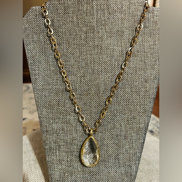 crystal pendant long necklace on gold link necklace, versatile, handmade - Picture 3 of 6